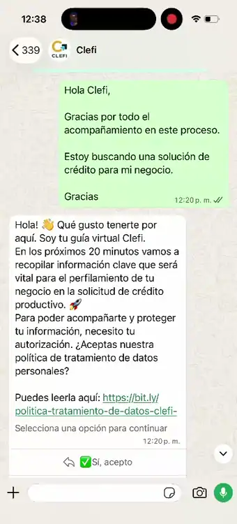 Journey de Clefi por WhatsApp
